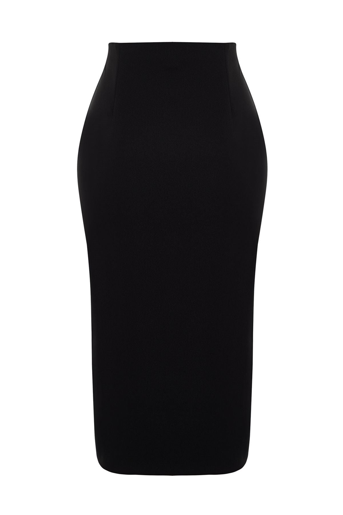 Black Body Fitting Woven Shiny Stone Skirt Tprss24et00002