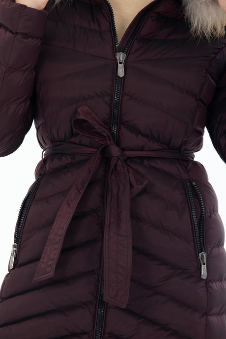 Women's Long Removable Fur Hooded Padded Waist Belt Waterproof Inflatable Coat 8529 1001m8529