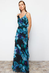 Multicolor Ruffle Long Night Evening Dress Tprss24ae00045