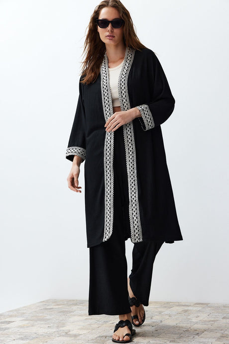 Black Woven Bottom Top Suit Twoss24au00064