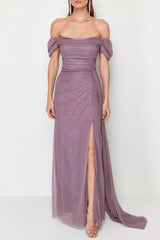 Powder Draped Silvery Long Evening Dress Tprss24ae00110