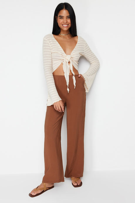 Cinnamon Straight/straight Cut Back Waist Elastic Modal Content Woven Pants Twoss24pl00051