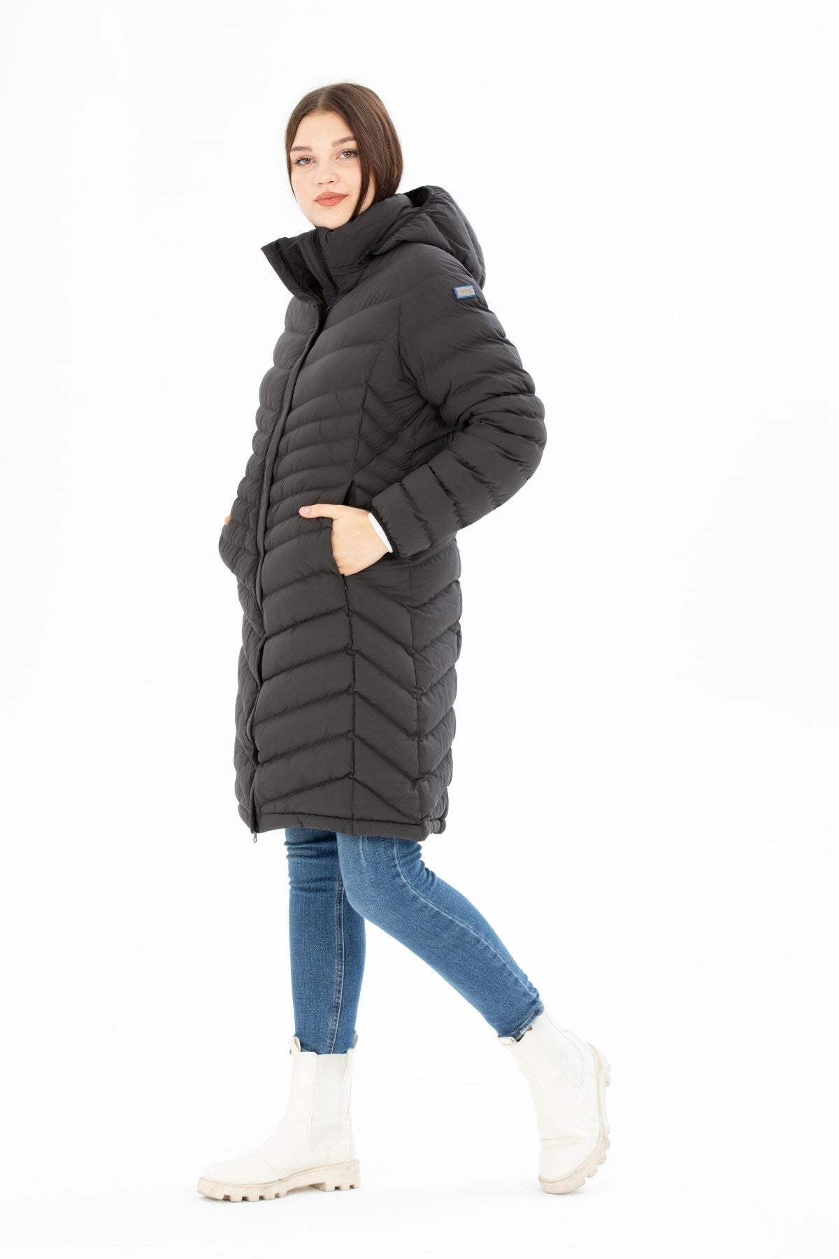 Women Long Removable Hooded Padded Water Repellent Inflatable Coat 8642 Gfx8642