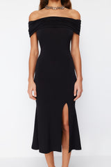 Black Body Sitting Knitted Elegant Evening Dress Tprss24el00113