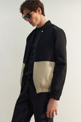 Limited Edition Black Mens Bomber Dominant Collar Long Sleeve Color Block Double Pocket Jacket Tmnaw