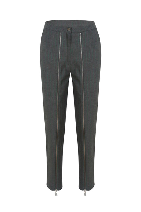 Women's Black And White Zipper Detailed Striped Pants Lg-oz249-pnt