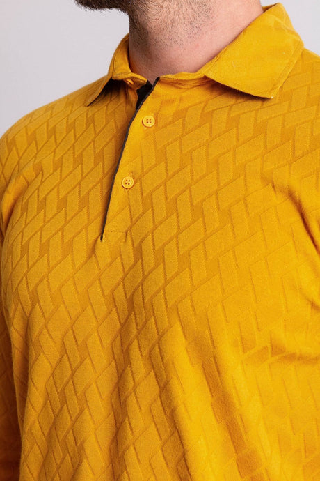 Patterned Yellow Color Slim Fit Long Sleeve Polo Neck Men T-shirt 36665.21k