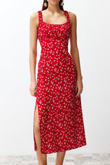 Red Floral Viscose Maxi Woven Dress Twoss24el00613