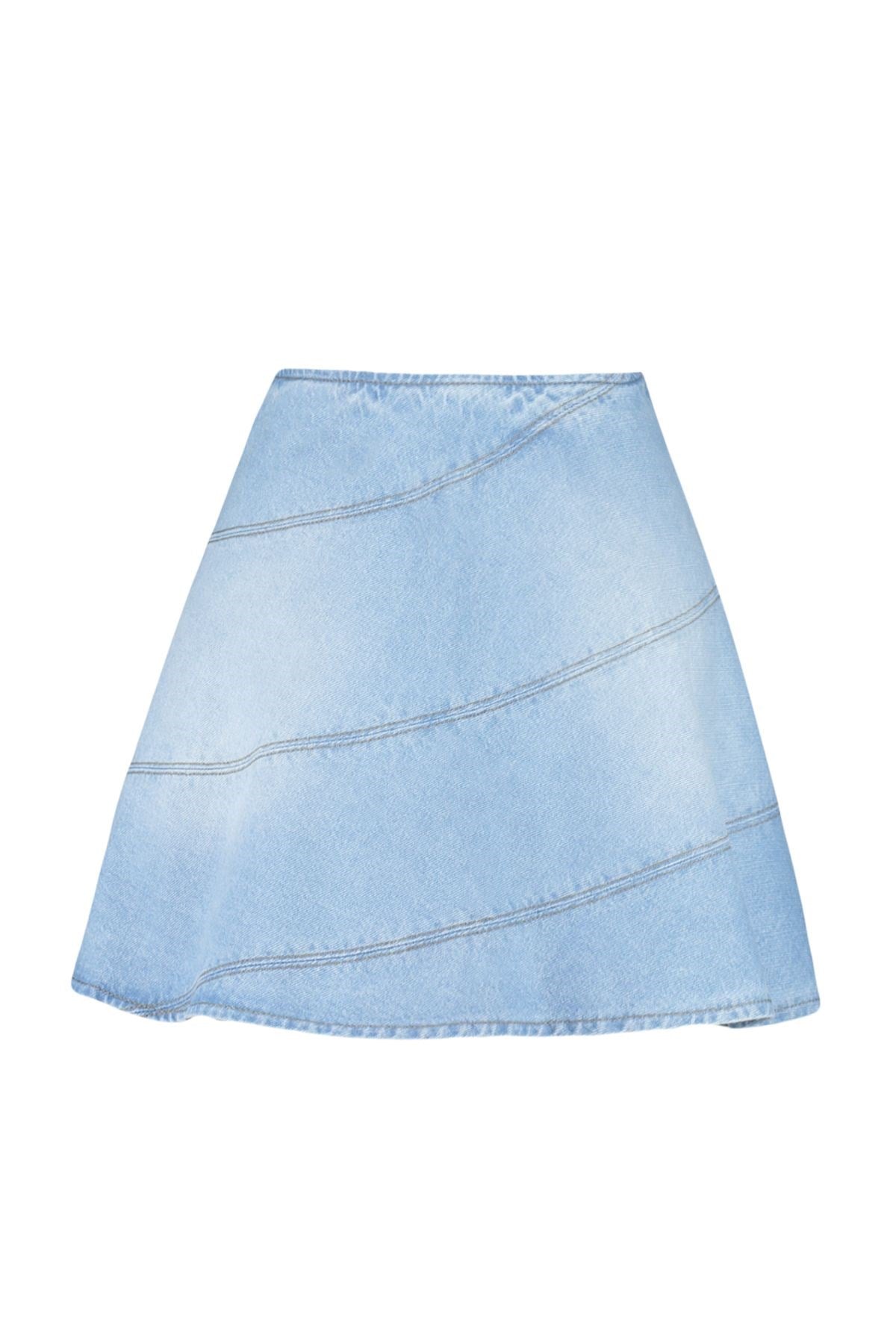 Blue Flounce High Waist Mini Denim Skirt Twoss24et00062