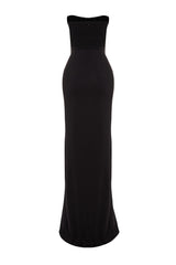 Black Lined Knitted Corset Detailed Long Night Evening Dress Tprss23ae00167