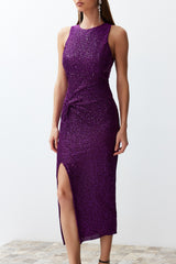 Black Body Sitting Knitted Glitter Sequin Elegant Evening Dress Tprss24el00030