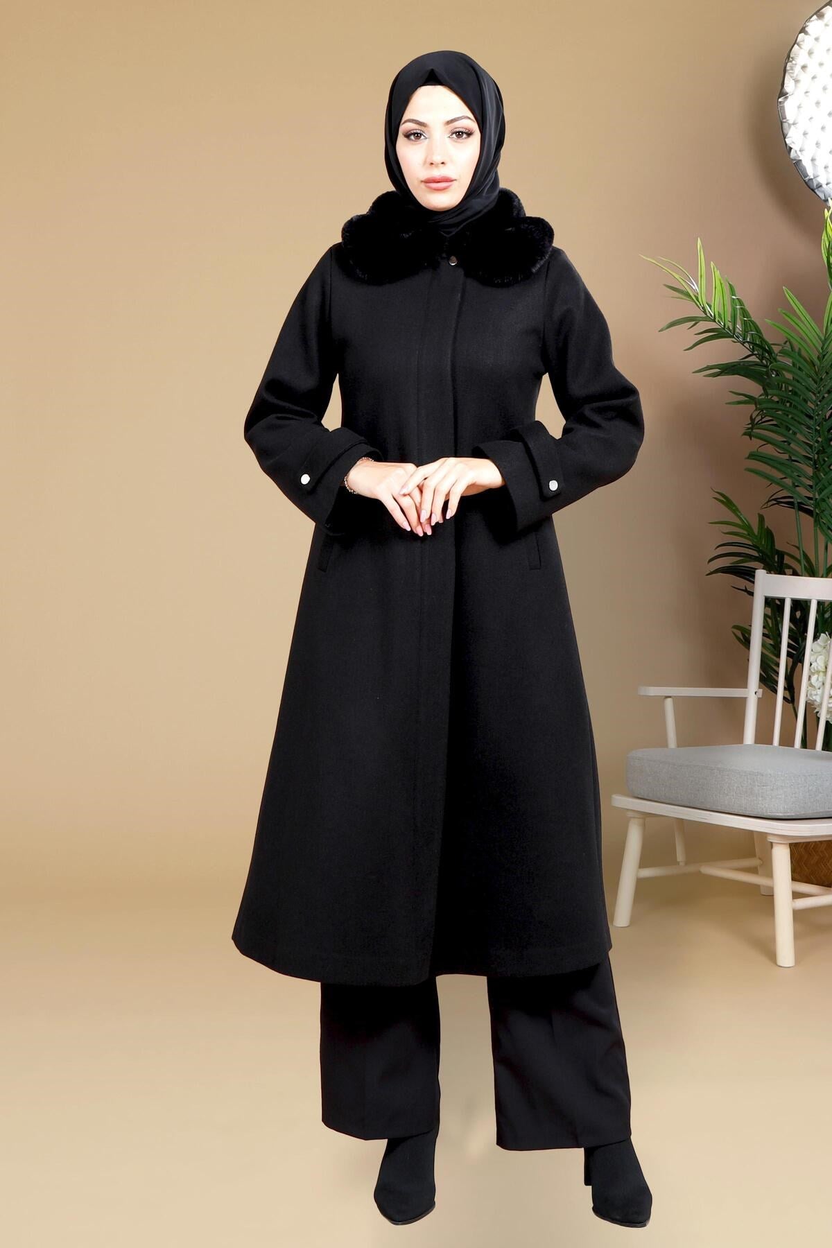 Fatih Mobile Fur Collar Mink Burkini Coat 3628 T22kb3m3628