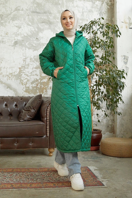 Alora Quilted Long Coat - Green Ms00an88116