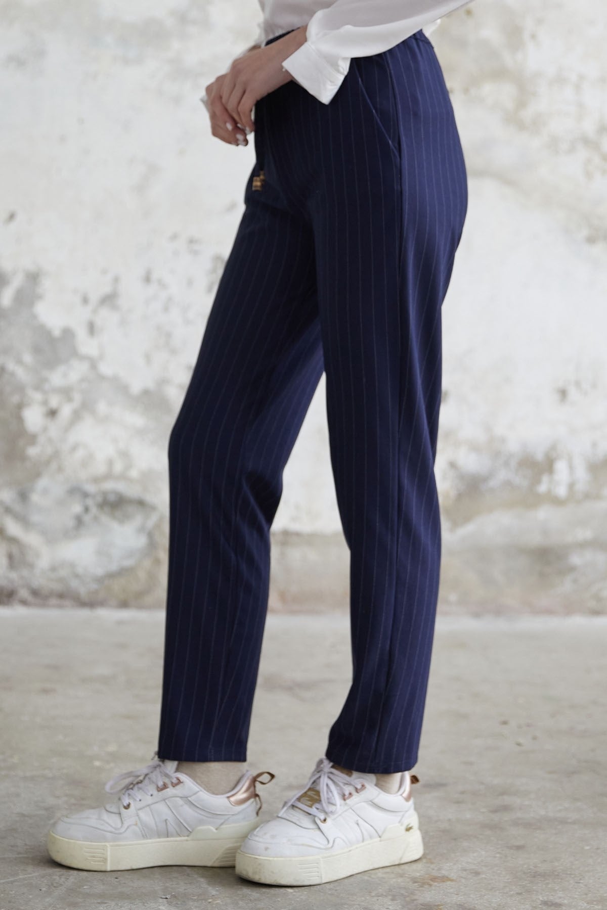 Line Pattern Elastic Trousers - Navy Ms00mb100022-1