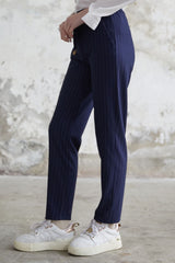 Line Pattern Elastic Trousers - Navy Ms00mb100022-1