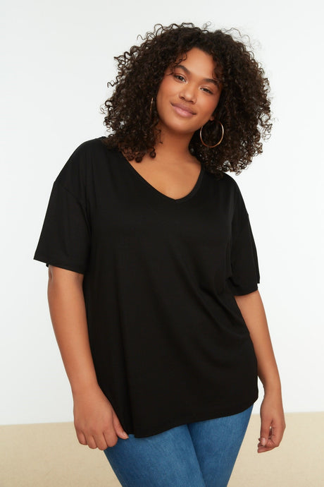 Black Knitted Back Detailed T-shirt Tbbss22ts0877