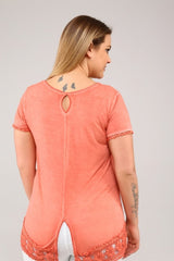 Short Sleeve Skirt Lace Oil Wash Tunic-salmon Sea-ts2072