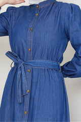 Denim Dress With Frill Frills Dark Blue 2093