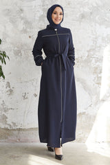 Milena Biye Detail Belted Abaya - Plum Ms00tz7035