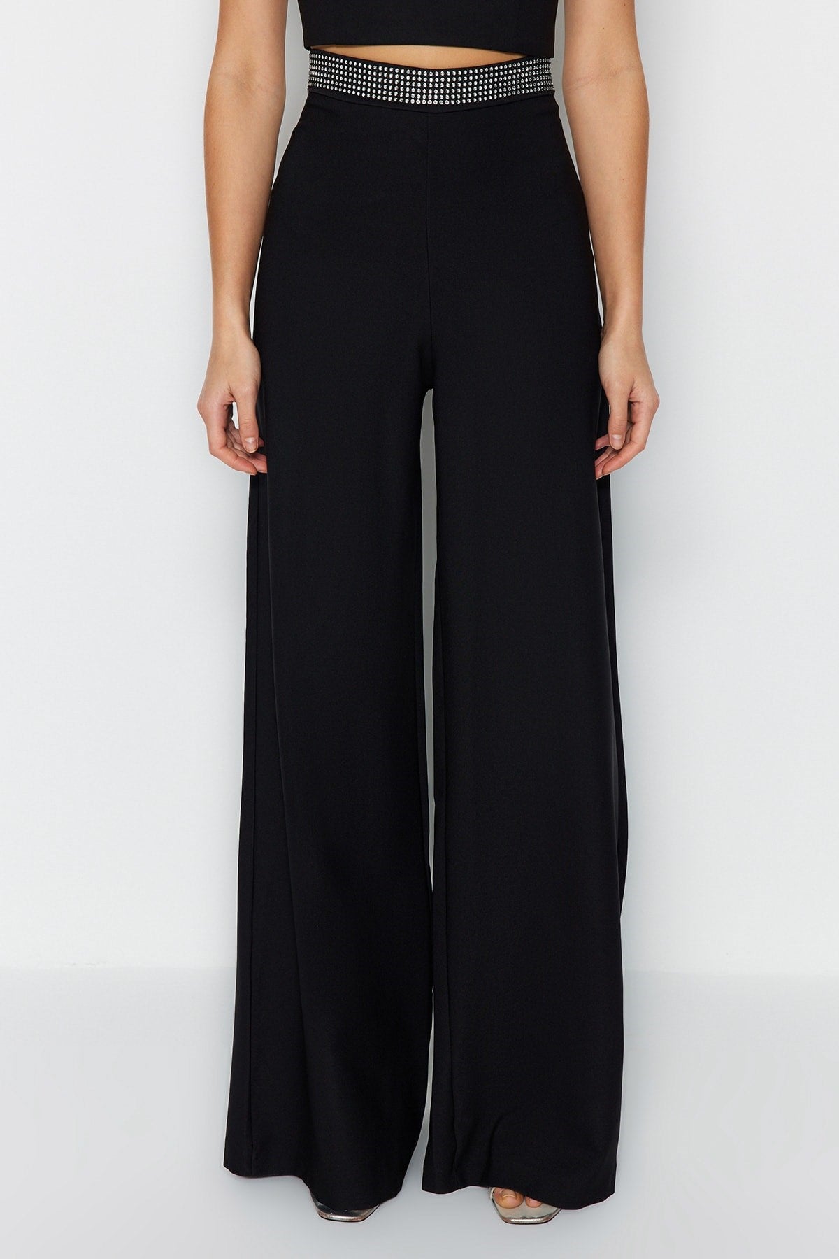 Black Stone Belt Detailed Pants Tprss23pl00042