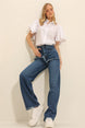 Women's Dark Blue High Waist 5 Pocket Washed Palazzo Jeans Pants Alc-x11304