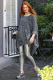 Women's Navy Italian Leopard Pattern Sequin Pocket Detailed Oversized Tunic M10010500tn99595