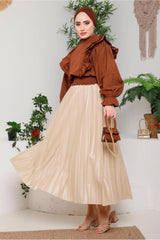 Women's Beige Pleated Skirt 8051 22yetktr8051