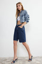 Blue High Waist Denim Shorts & Bermuda Twoss24sr00016