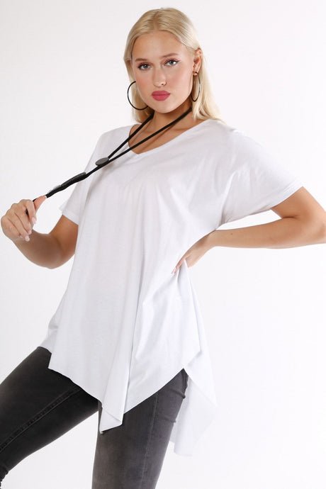 Black V Neck Short Sleeve Asymmetric Knitted Blouse M10010200bl93392