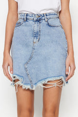 Light Blue Ripped Denim Skirt Twoss23et00287