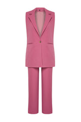 Lilac Regular Pattern Vest And Wide Legg/wide Leg Pants Woven Bottom Top Suit Twoss24au00019