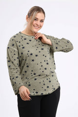 Star Printed Oil Wash Sweat-khaki Sea-sw2111