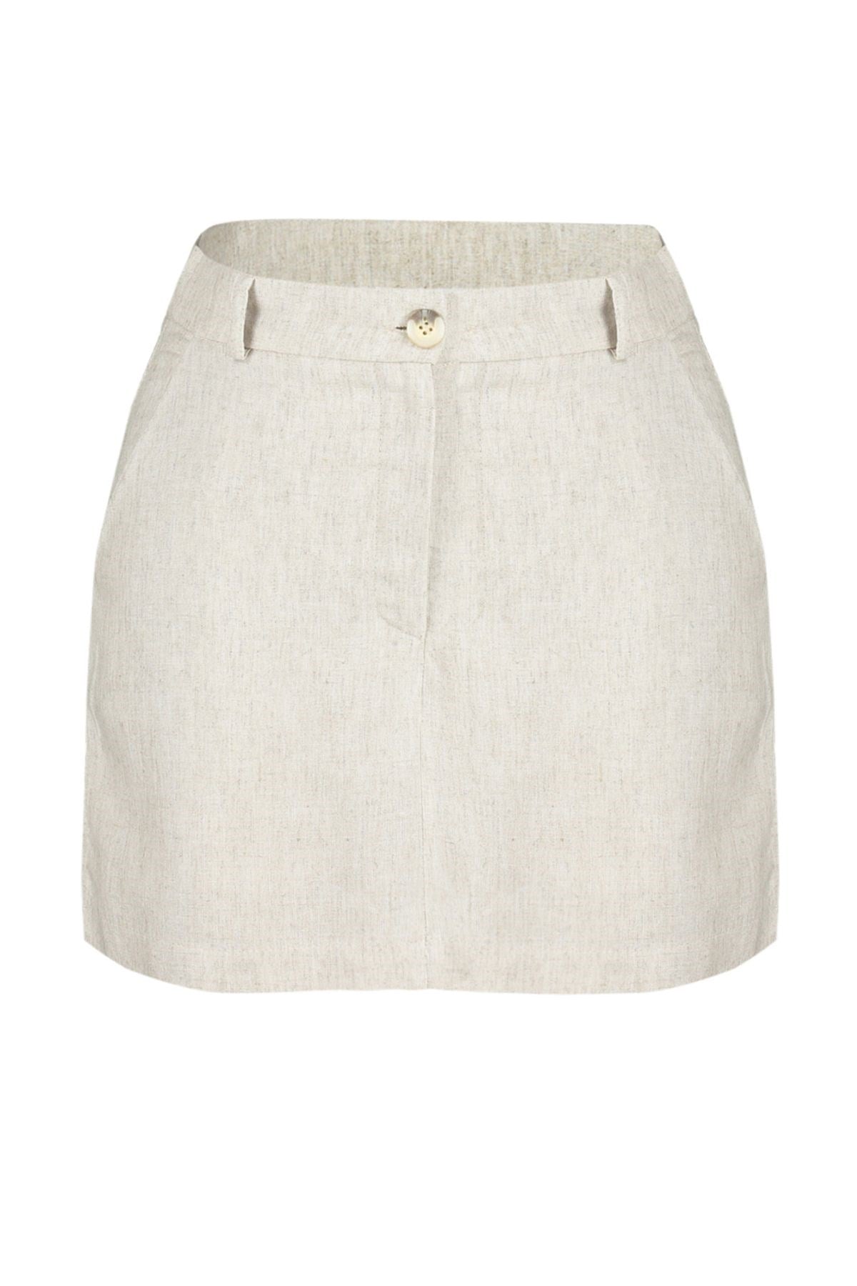 Beige Linen Woven Shorts Skirt Twoss24sr00066