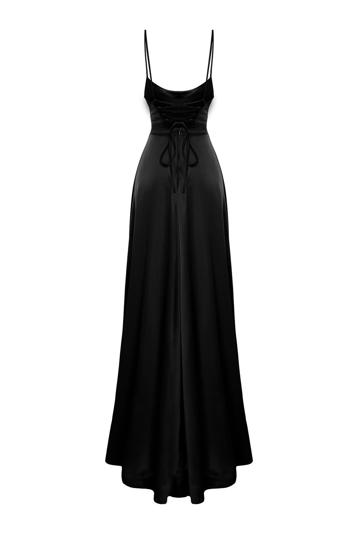 Black Draped Satin Long Night Evening Dress Tprss24ae00109