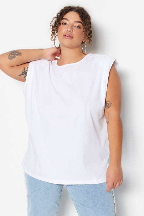 White More Sustainable Knitted Back Decollete Wadded T-shirt Tbbss23bf00045