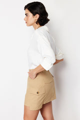 Dark Beige Pocket Detailed Mini Woven Skirt Twoss24et00053