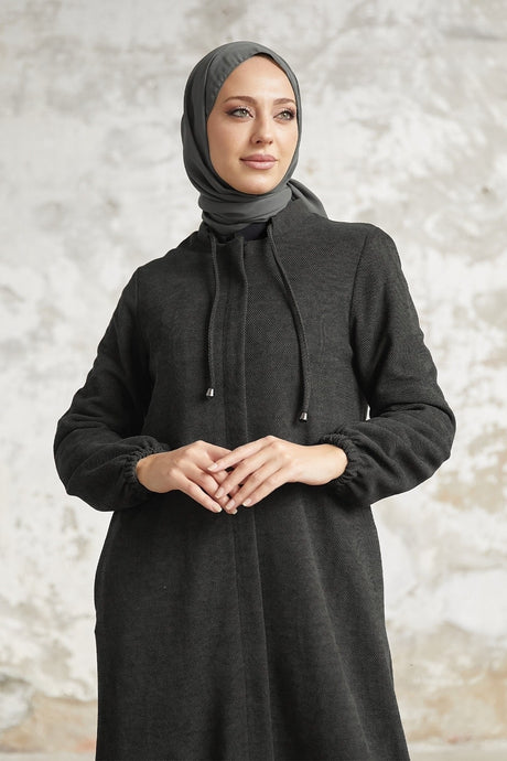 Levina Hidden Patted Abaya - Anthracite Ms00tz6002