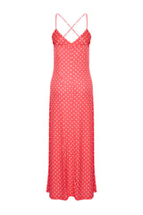 Red Polka Dot A Cut/bell Form Back Detailed Flexible Knitted Maxi Dress Twoss24el00582