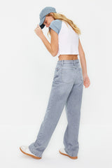 Blue-gray Low Waist Wide Leg Jeans Twoss24je00060