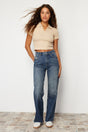 Dark Blue More Sustainable Leg Detailed High Waist Wide Leg Jeans Twoss24je00149