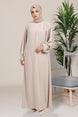 Oriental Sleeves Pli And Pearl Detailed Beige Hijab Dress 5458 T23el3m5458