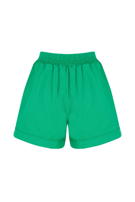 Women's Green Staple Detailed Waist Part Elastic Shorts Lg-oz263-srt