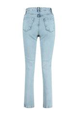 Blue Slit High Waist Straight Jeans Twoss22je0430