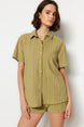 Ecru Woven Linen Blended Shirt Shorts Suit Tbess23au00054