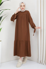 Tie Up Sleeveless Dress Brown 2081