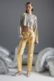 Silver Shiny Metallic Printed High Waist Straight Jeans Twoss23je00243