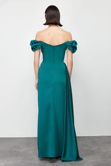 Emerald Green Draped Satin Long Evening Dress Tprss24ae00113