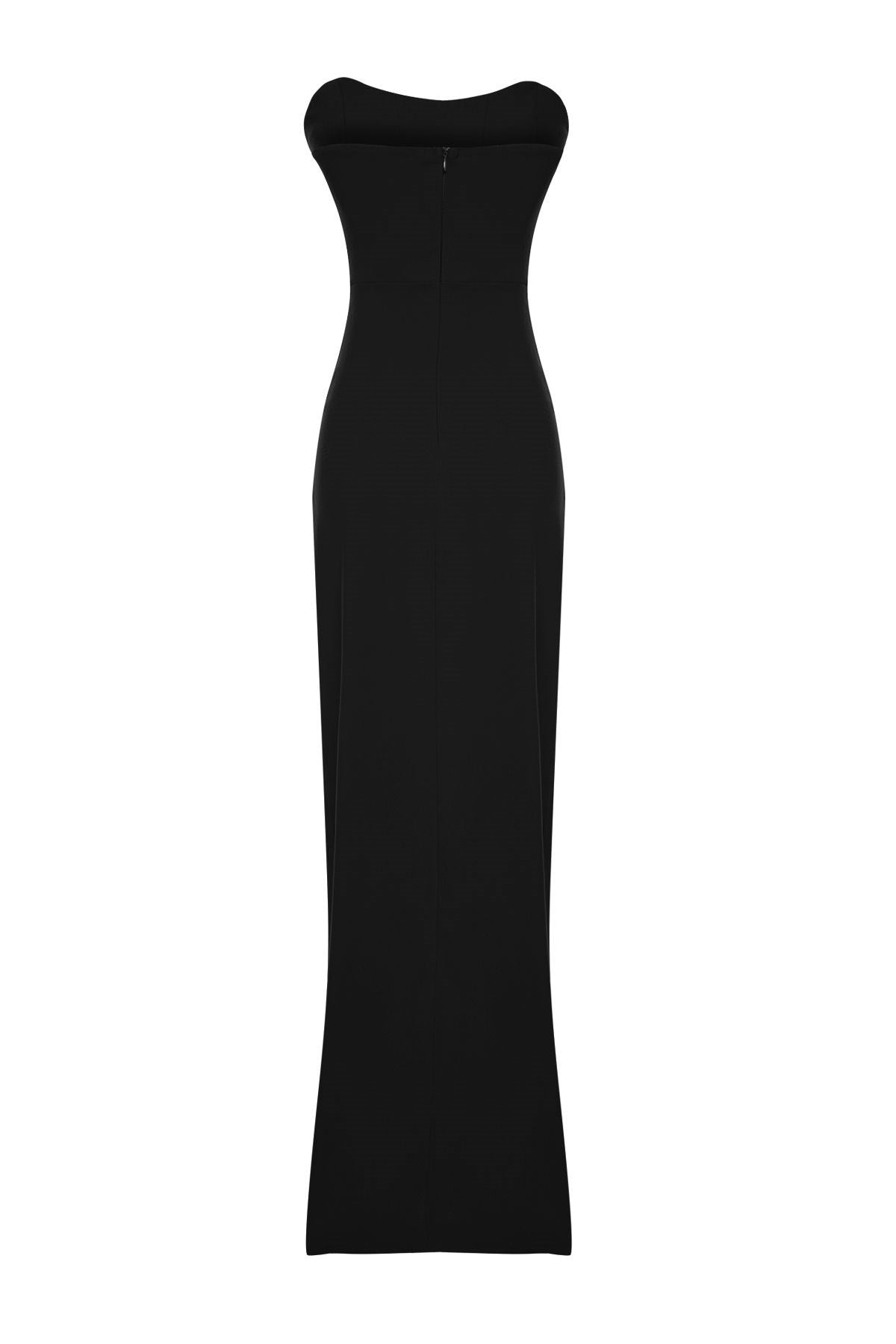 Black Corset Detailed Woven Long Evening Dress Tprss24ae00151