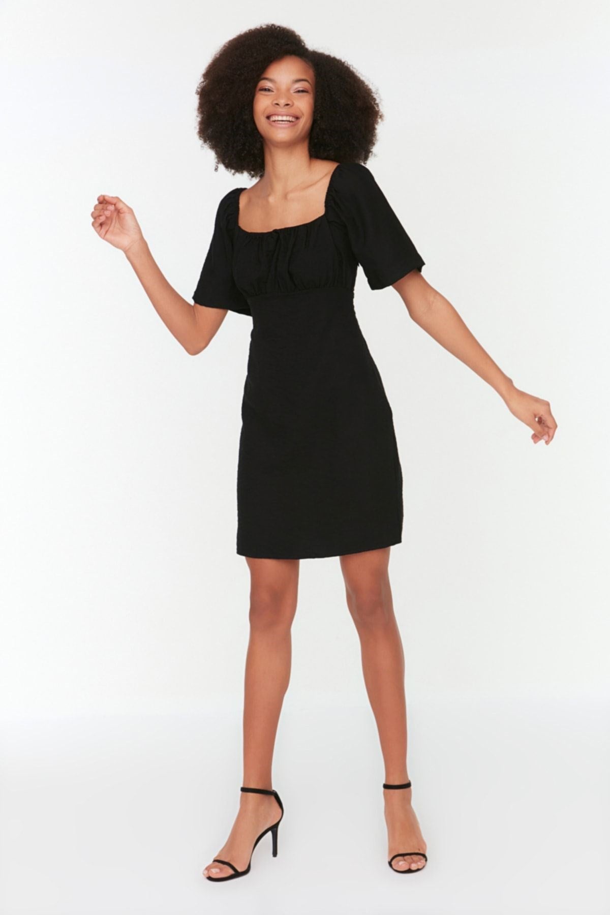 Black A Cut Back Gown Mini Woven Dress Twoss22el2401