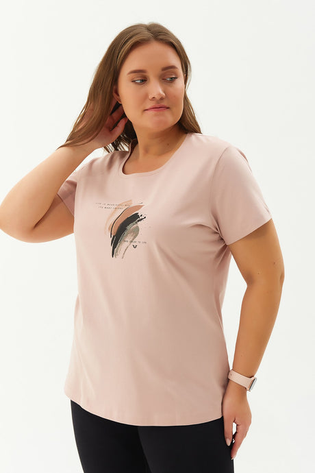 Women's Cream Plus Size Cotton Printed Short Sleeve Sport&casual T-shirt 0281 Tb22wl07s0281-1